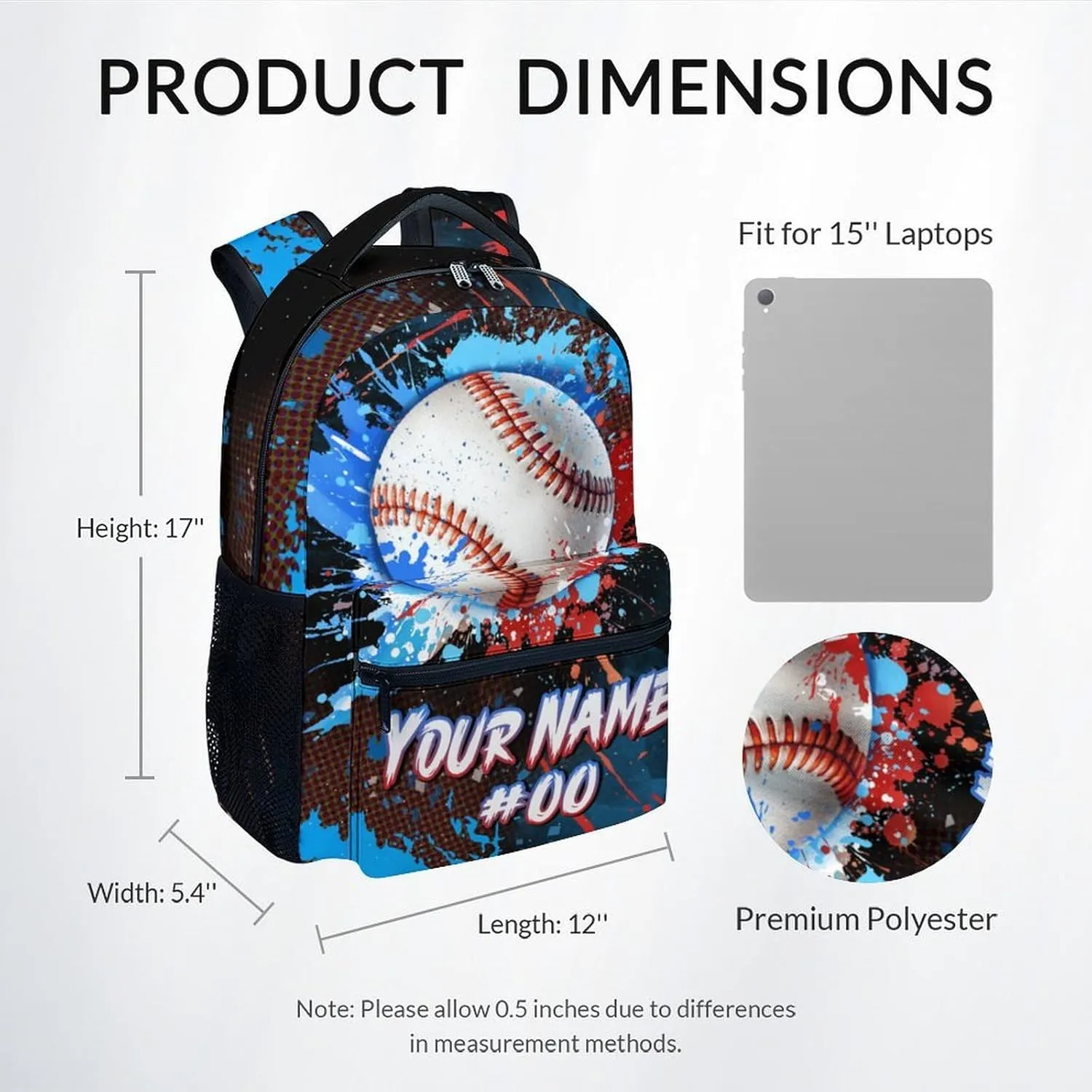 Backpack for Kids - Personalized Baseball Backpacks for School - 17 Inch Sports Bookbag for Boys Teens - Youth Back Pack for Elementary Middle School