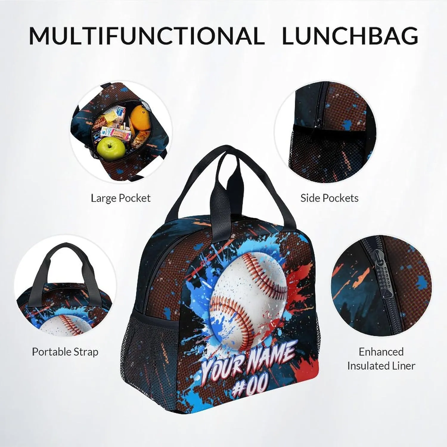 Backpack for Kids - Personalized Baseball Backpacks Set for School - Boys Bookbag with Lunch Box - Youth Back Pack for Elementary Middle School