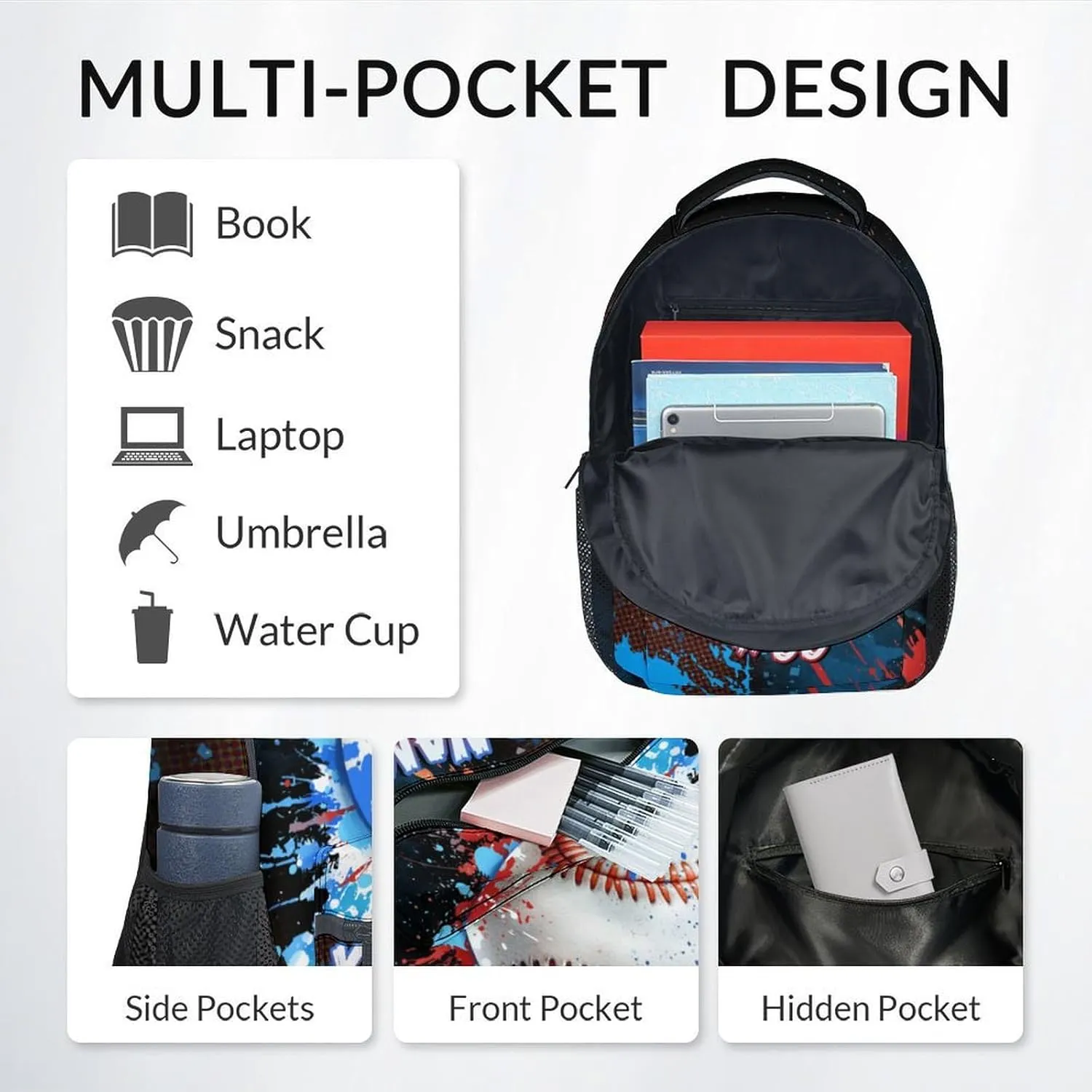 Backpack for Kids - Personalized Baseball Backpacks Set for School - Boys Bookbag with Lunch Box - Youth Back Pack for Elementary Middle School