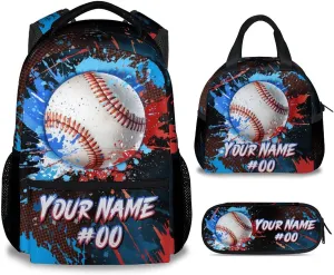 Backpack for Kids - Personalized Baseball Backpacks Set for School - Boys Bookbag with Lunch Box - Youth Back Pack for Elementary Middle School