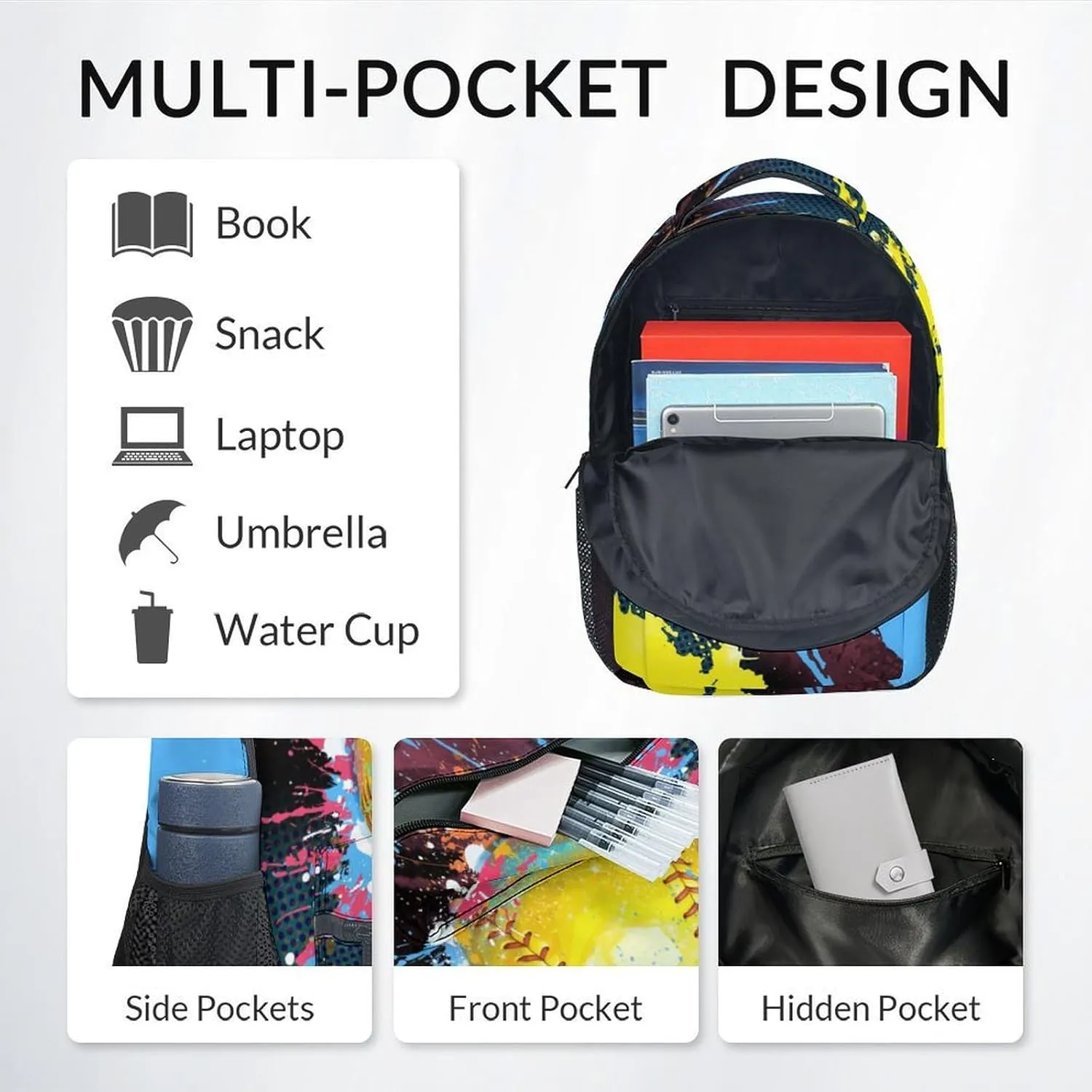 Backpack Set - Softball Backpacks for Girls Teens - Kids Bookbag for Elementary Middle School - School Bag with Lunch Box & Pencil Case