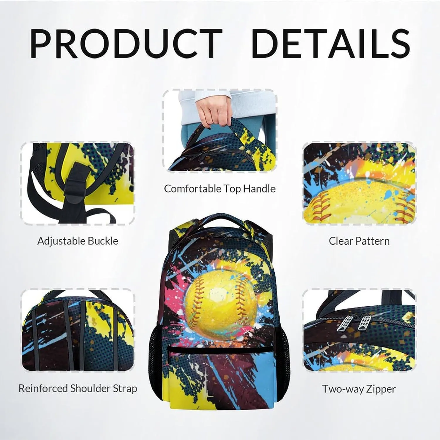 Backpack Set - Softball Backpacks for Girls Teens - Kids Bookbag for Elementary Middle School - School Bag with Lunch Box & Pencil Case