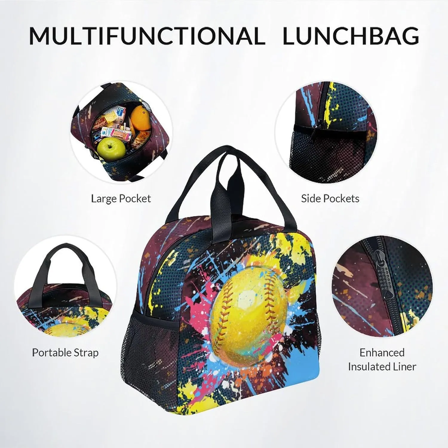 Backpack Set - Softball Backpacks for Girls Teens - Kids Bookbag for Elementary Middle School - School Bag with Lunch Box & Pencil Case