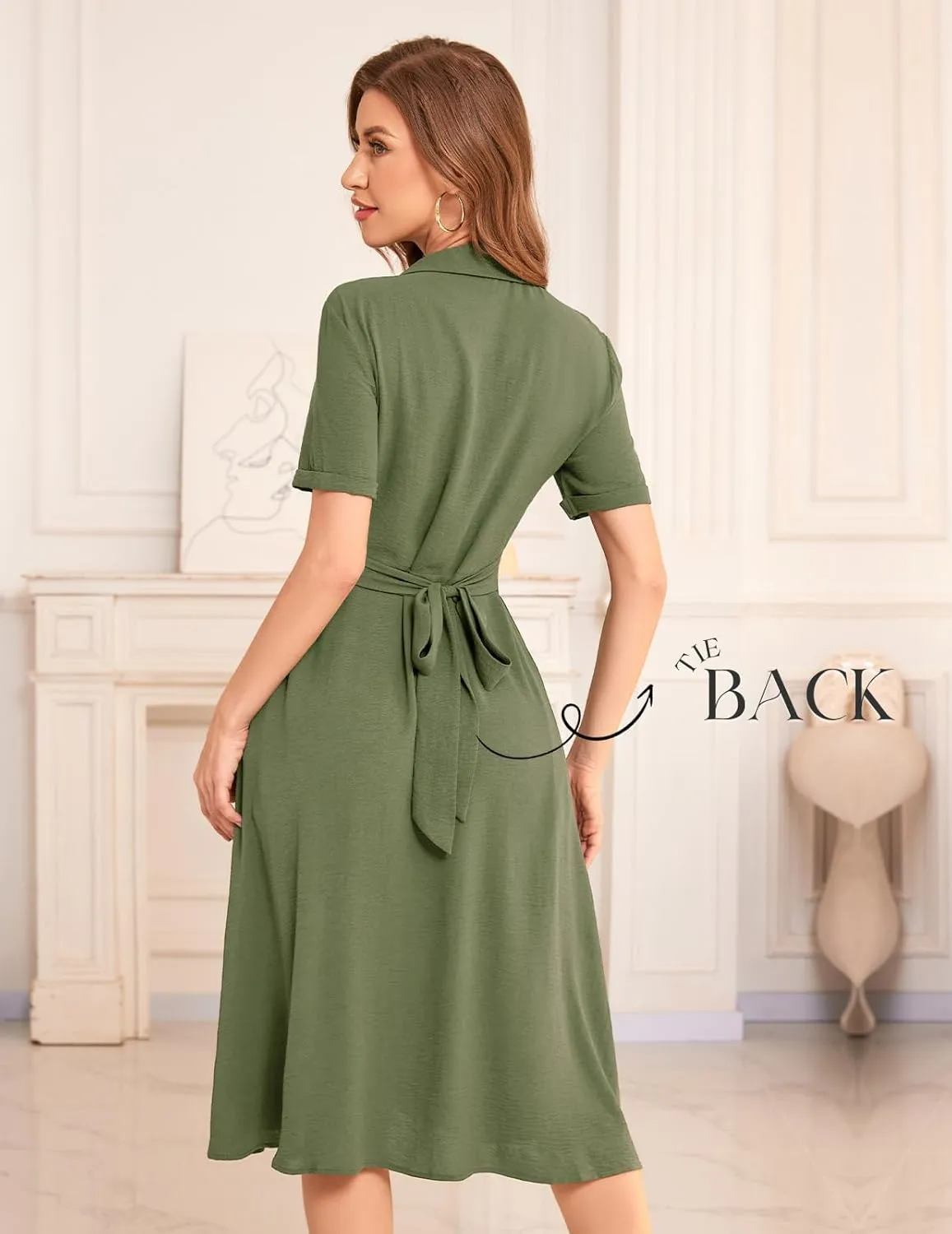 Bbonlinedress Women Summer Casual Work Button Down Shirt Dress Beach Wedding Guest Midi Short Sleeve Dresses with Pockets