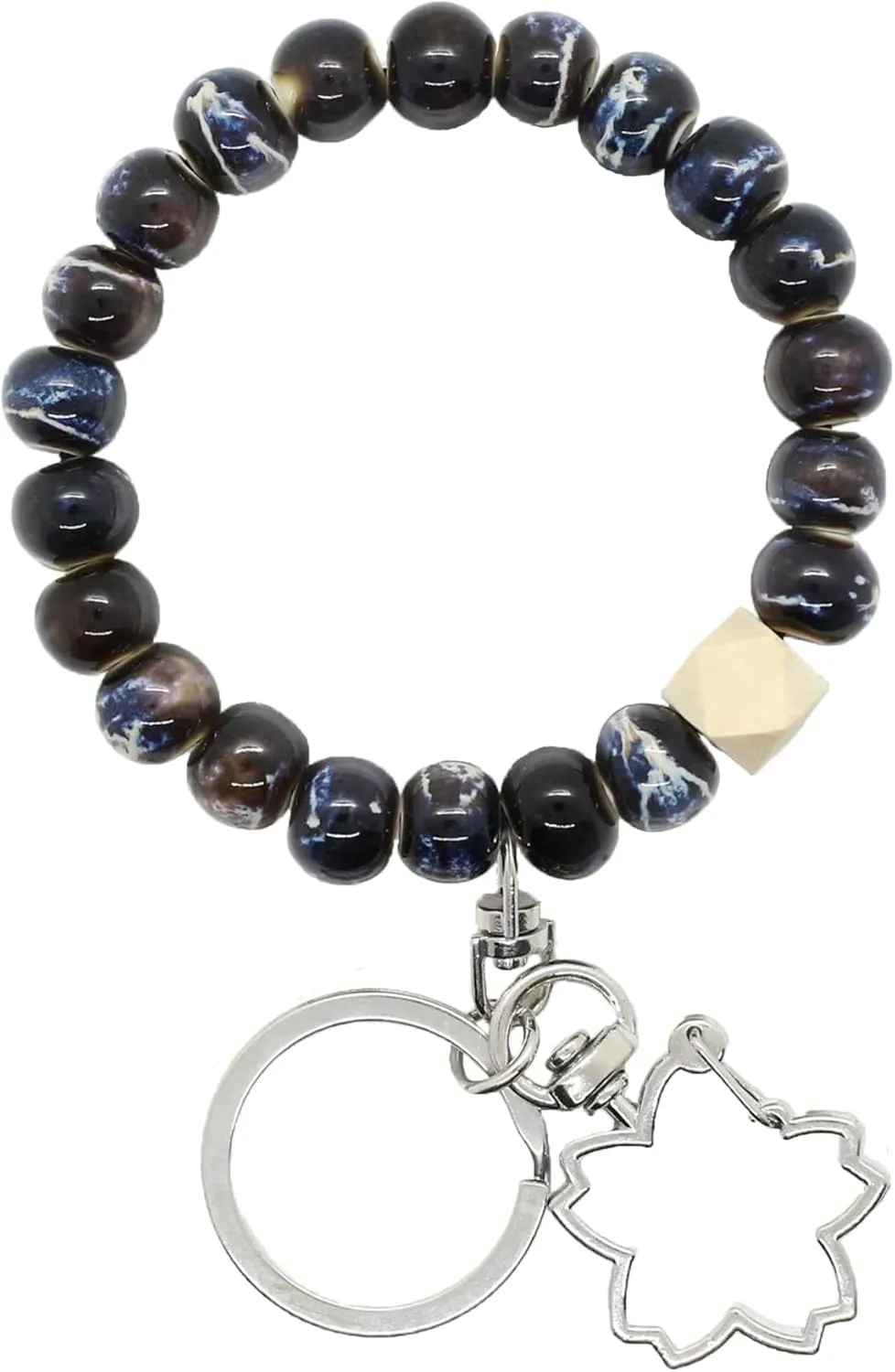 Beaded Bracelet Keychain Wristlet Key Ring Bangle for Women with Variable Ceramic Glaze for House and Car Keys