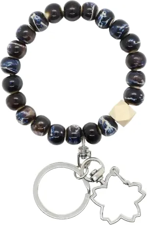Beaded Bracelet Keychain Wristlet Key Ring Bangle for Women with Variable Ceramic Glaze for House and Car Keys