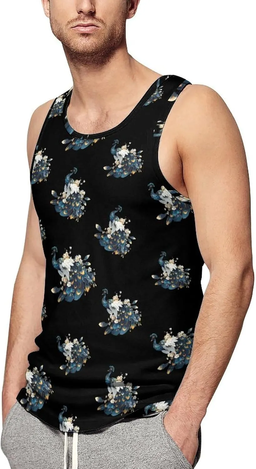Beauty Peacock Men's Tank Tops Summer Sleeveless T-Shirts Gym Workout Tee Casual Beach Tee