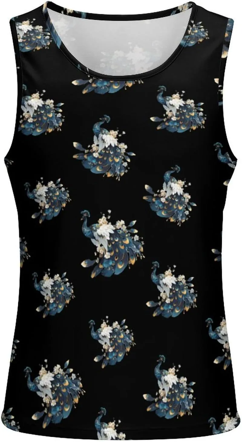 Beauty Peacock Men's Tank Tops Summer Sleeveless T-Shirts Gym Workout Tee Casual Beach Tee