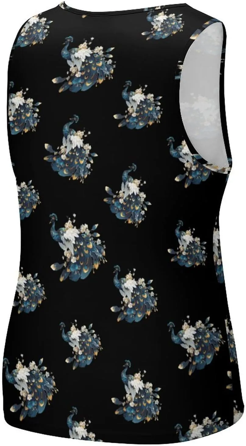 Beauty Peacock Men's Tank Tops Summer Sleeveless T-Shirts Gym Workout Tee Casual Beach Tee