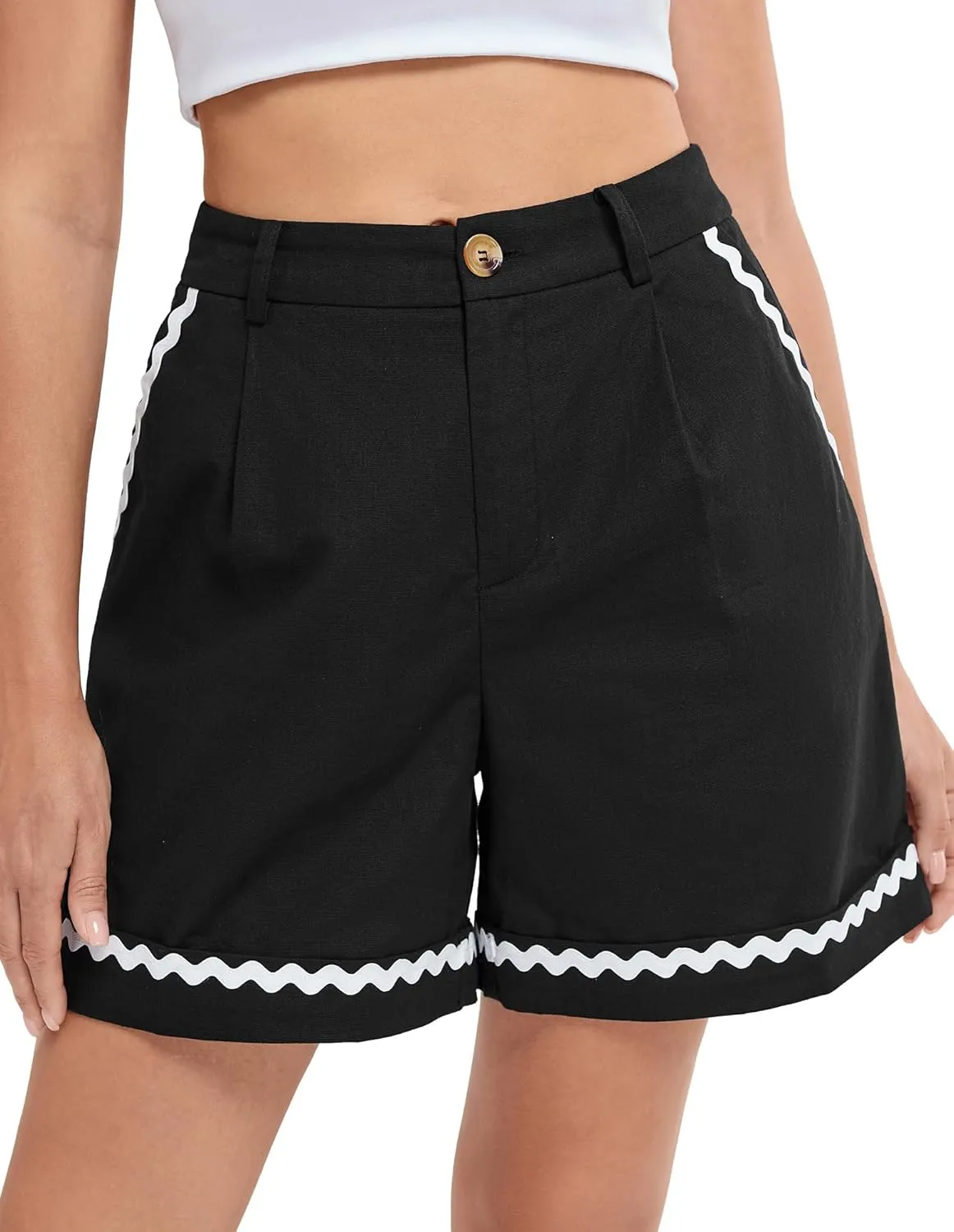 Belle Poque Bermuda Shorts for Women Trendy High Waisted Wide Leg Pleated Tailored Workout Dressy Cotton Trouser Shorts