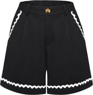 Belle Poque Bermuda Shorts for Women Trendy High Waisted Wide Leg Pleated Tailored Workout Dressy Cotton Trouser Shorts