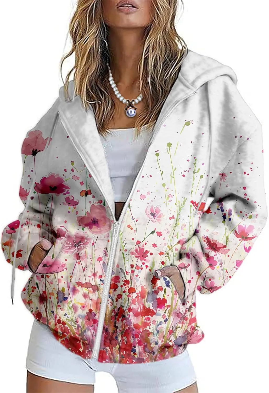 Bengbobar Women's Floral Printed Sweatshirt Long Sleeve Hooded Loose Vintage FLower Graphic Tops Oversized Hoodies for Women