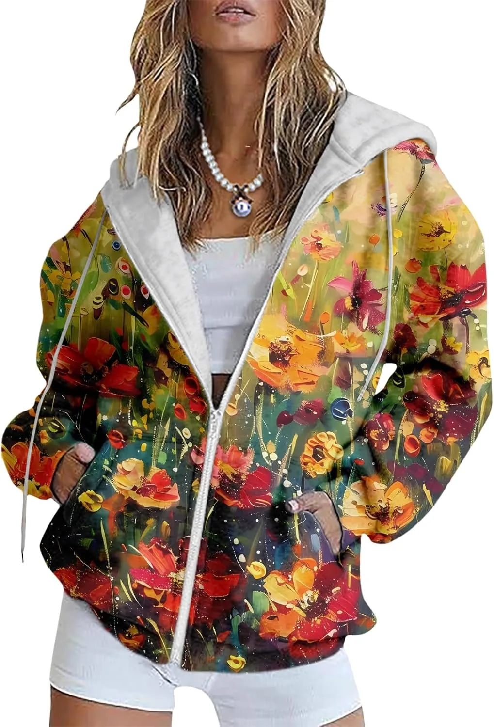 Bengbobar Women's Floral Printed Sweatshirt Long Sleeve Hooded Loose Vintage FLower Graphic Tops Oversized Hoodies for Women