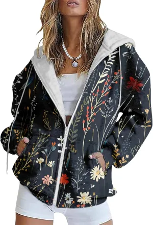 Bengbobar Women's Floral Printed Sweatshirt Long Sleeve Hooded Loose Vintage FLower Graphic Tops Oversized Hoodies for Women