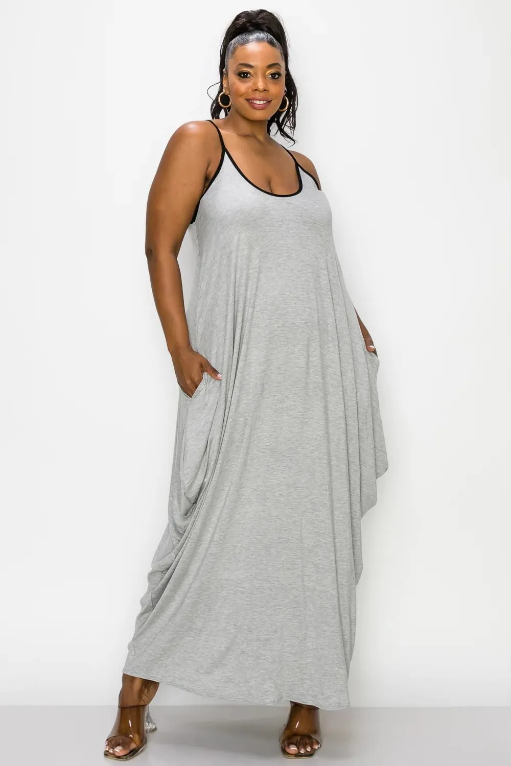 BFFBABY Women's Casual Maxi Dress Sleeveless Tie Dye Spaghetti Strap Summer Plus Size Swing Sundress with Pockets