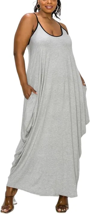 BFFBABY Women's Casual Maxi Dress Sleeveless Tie Dye Spaghetti Strap Summer Plus Size Swing Sundress with Pockets