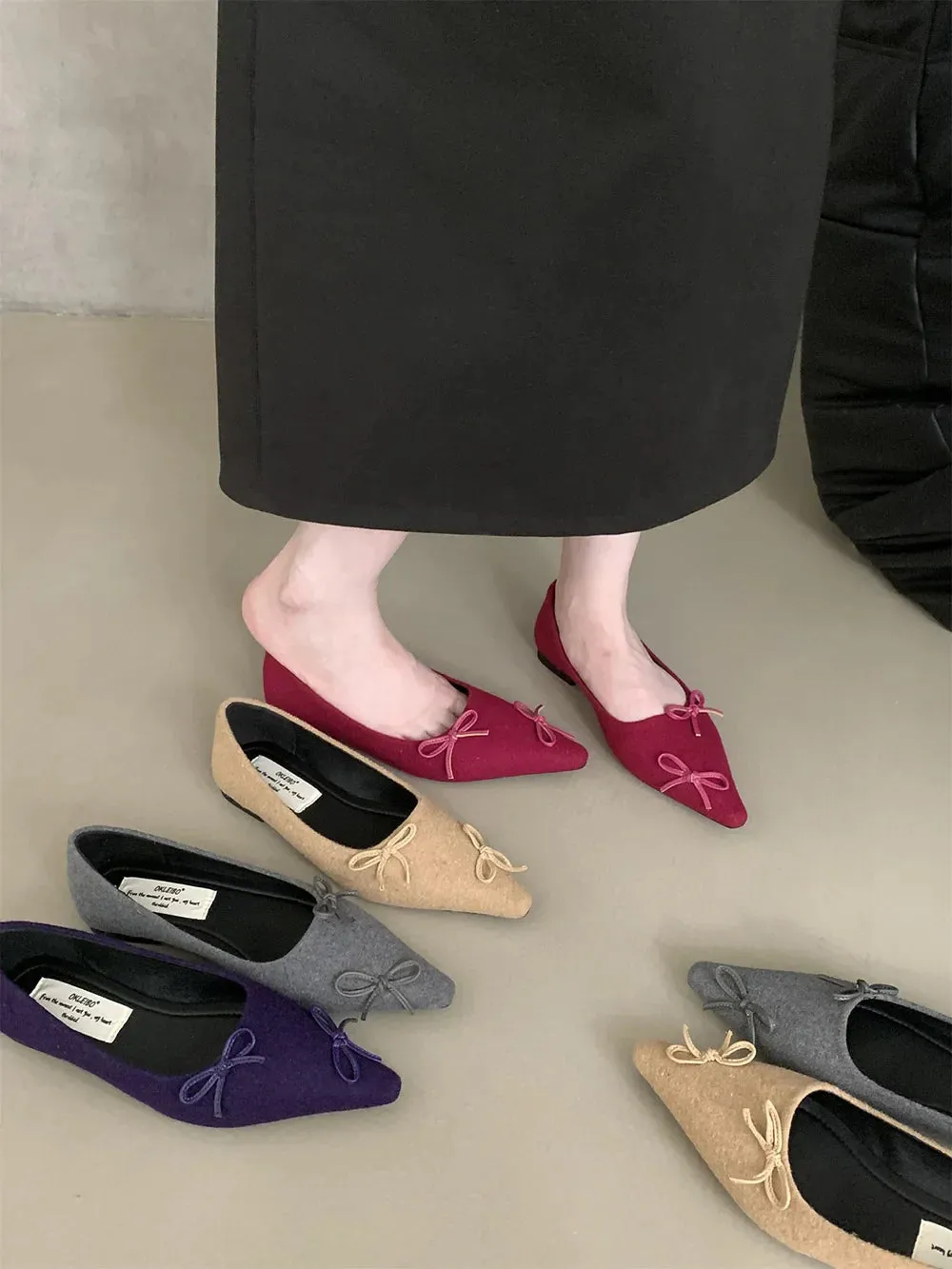 binfenxie  -  Fashion Women Loafers Pointed Toe Summer Autumn Dress Shoes Flat Low Heels Bow Design Black Grey Red Beige Party Pumps Shoes 39