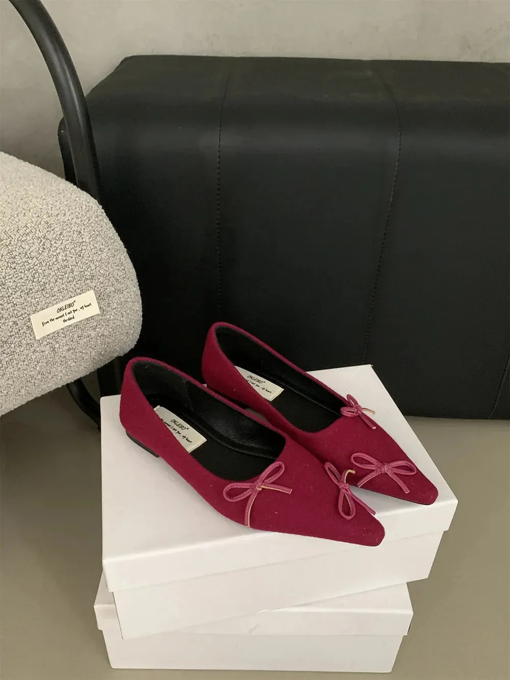 binfenxie  -  Fashion Women Loafers Pointed Toe Summer Autumn Dress Shoes Flat Low Heels Bow Design Black Grey Red Beige Party Pumps Shoes 39