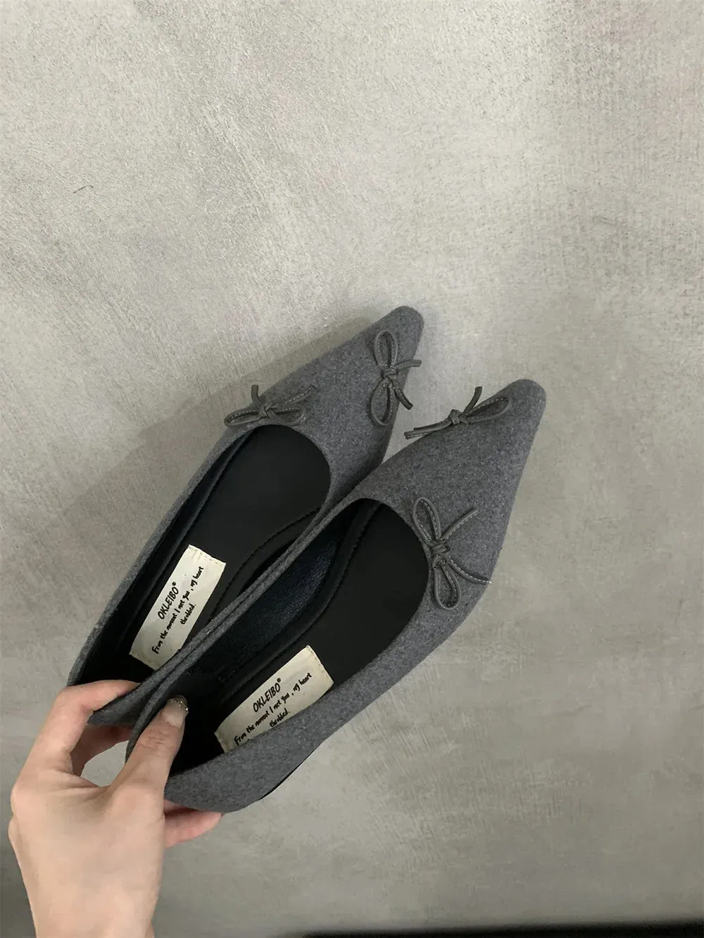 binfenxie  -  Fashion Women Loafers Pointed Toe Summer Autumn Dress Shoes Flat Low Heels Bow Design Black Grey Red Beige Party Pumps Shoes 39