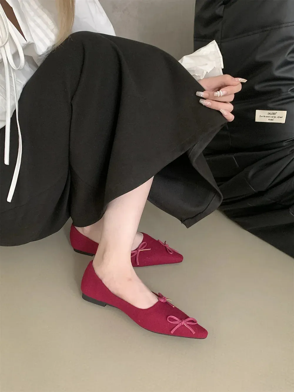 binfenxie  -  Fashion Women Loafers Pointed Toe Summer Autumn Dress Shoes Flat Low Heels Bow Design Black Grey Red Beige Party Pumps Shoes 39