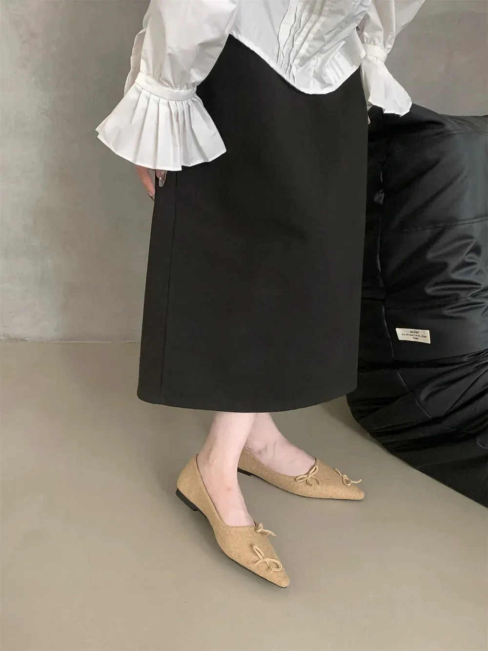 binfenxie  -  Fashion Women Loafers Pointed Toe Summer Autumn Dress Shoes Flat Low Heels Bow Design Black Grey Red Beige Party Pumps Shoes 39