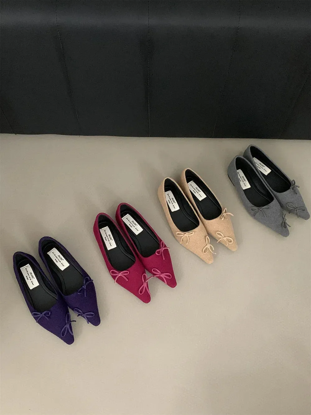 binfenxie  -  Fashion Women Loafers Pointed Toe Summer Autumn Dress Shoes Flat Low Heels Bow Design Black Grey Red Beige Party Pumps Shoes 39