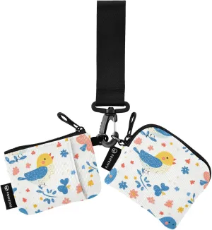 Bird Pattern Blue Women's Coin Purses Card Cases Small Detachable Wristlet Wallet Key Holder with Wristle Strap for Men Women 2 Pcs