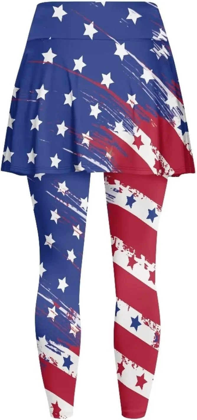 Biyejit Skirted Leggings for Women Tennis Golf Skorts Capris Gym Yoga Legging with Skirts Plus Size XS-3XL