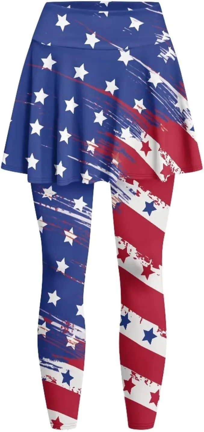 Biyejit Skirted Leggings for Women Tennis Golf Skorts Capris Gym Yoga Legging with Skirts Plus Size XS-3XL
