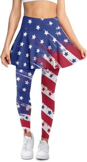 Biyejit Skirted Leggings for Women Tennis Golf Skorts Capris Gym Yoga Legging with Skirts Plus Size XS-3XL