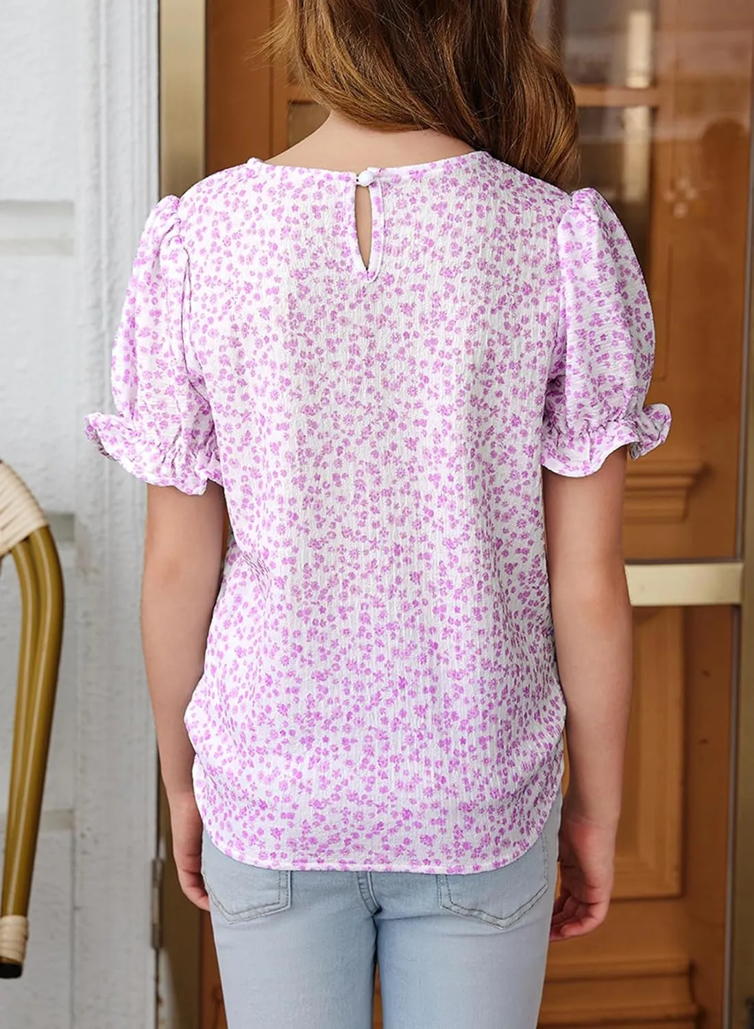 blibean Tween Girls 2024 Boho Floral Puff Sleeve Shirt Size 6-15 Years