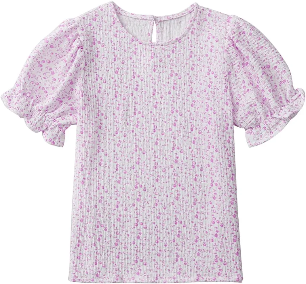 blibean Tween Girls 2024 Boho Floral Puff Sleeve Shirt Size 6-15 Years