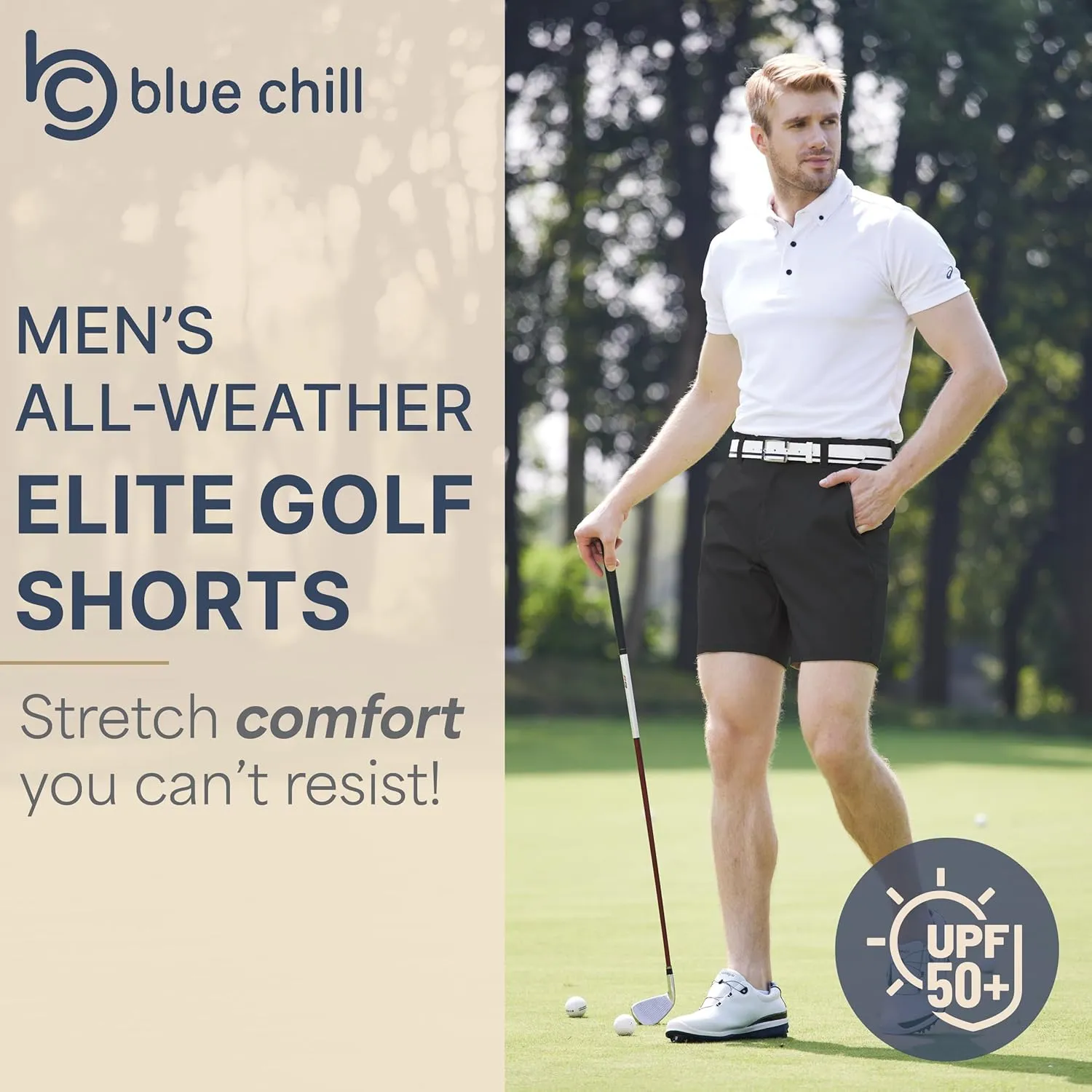 BLUE CHILL Lightweight Golf Shorts for Men, Water Resistant Quick Dry, 7 inch Inseam, 5 Pocket, 2-Way Stretch, Slim Fit