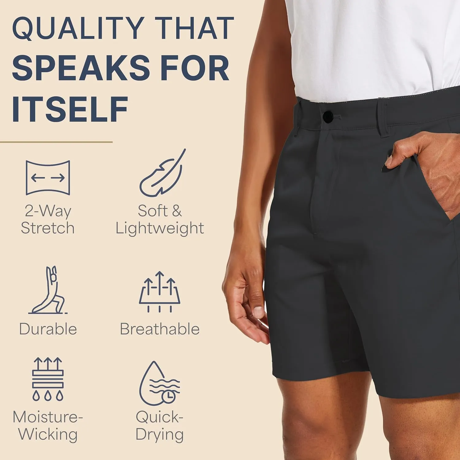 BLUE CHILL Lightweight Golf Shorts for Men, Water Resistant Quick Dry, 7 inch Inseam, 5 Pocket, 2-Way Stretch, Slim Fit