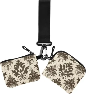 Boho Brown Pattern Dual Wristlet Wallets for Women Small Portable ID Card Holders Protector with Zipper Pocket for Lady 2 Pcs