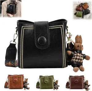 Bootara Bucket Bag, Bootara Women's Vintage Bunny Charm Bucket Bag, with Adjustable Wide Shoulder Strap Fashion Bucket Bags
