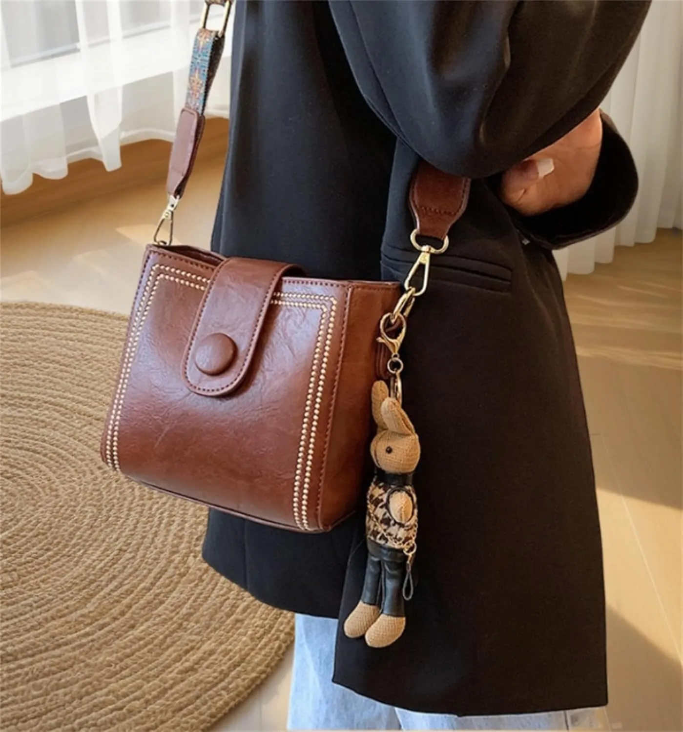 Bootara Bucket Bag, Convertible Shoulder Crossbody, Vintage Crossbody Bag for Women With Adjustable Wide Shoulder Strap