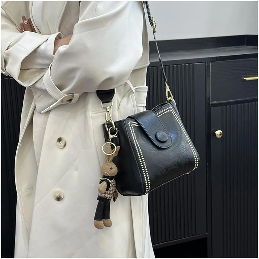 Bootara Bucket Bag, Vintage Crossbody Bag Women's Vintage Bunny Charm Bucket Bag