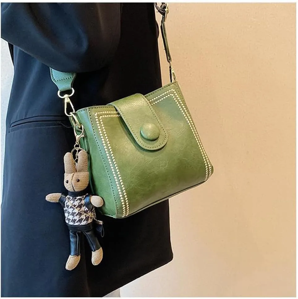 Bootara Bucket Bag, Vintage Crossbody Bag Women's Vintage Bunny Charm Bucket Bag