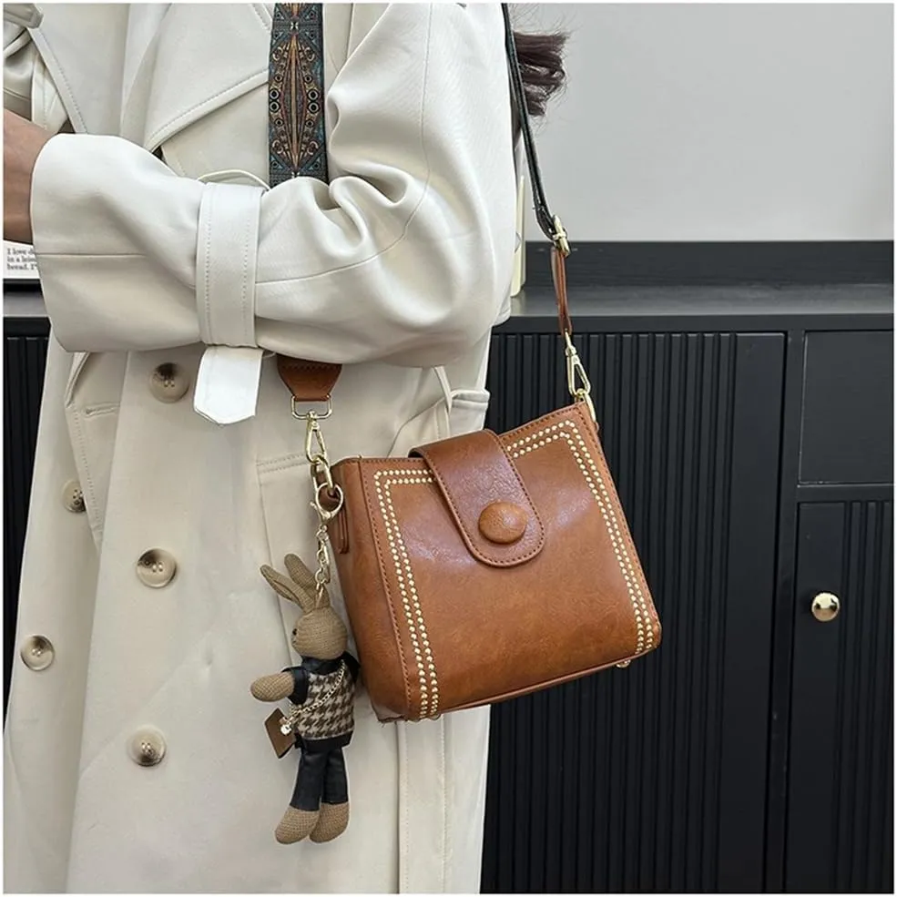 Bootara Bucket Bag, Vintage Crossbody Bag Women's Vintage Bunny Charm Bucket Bag