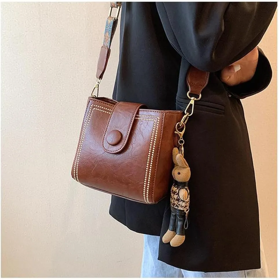 Bootara Bucket Bag, Vintage Crossbody Bag Women's Vintage Bunny Charm Bucket Bag