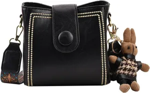 Bootara Bucket Bag, Vintage Crossbody Bag Women's Vintage Bunny Charm Bucket Bag