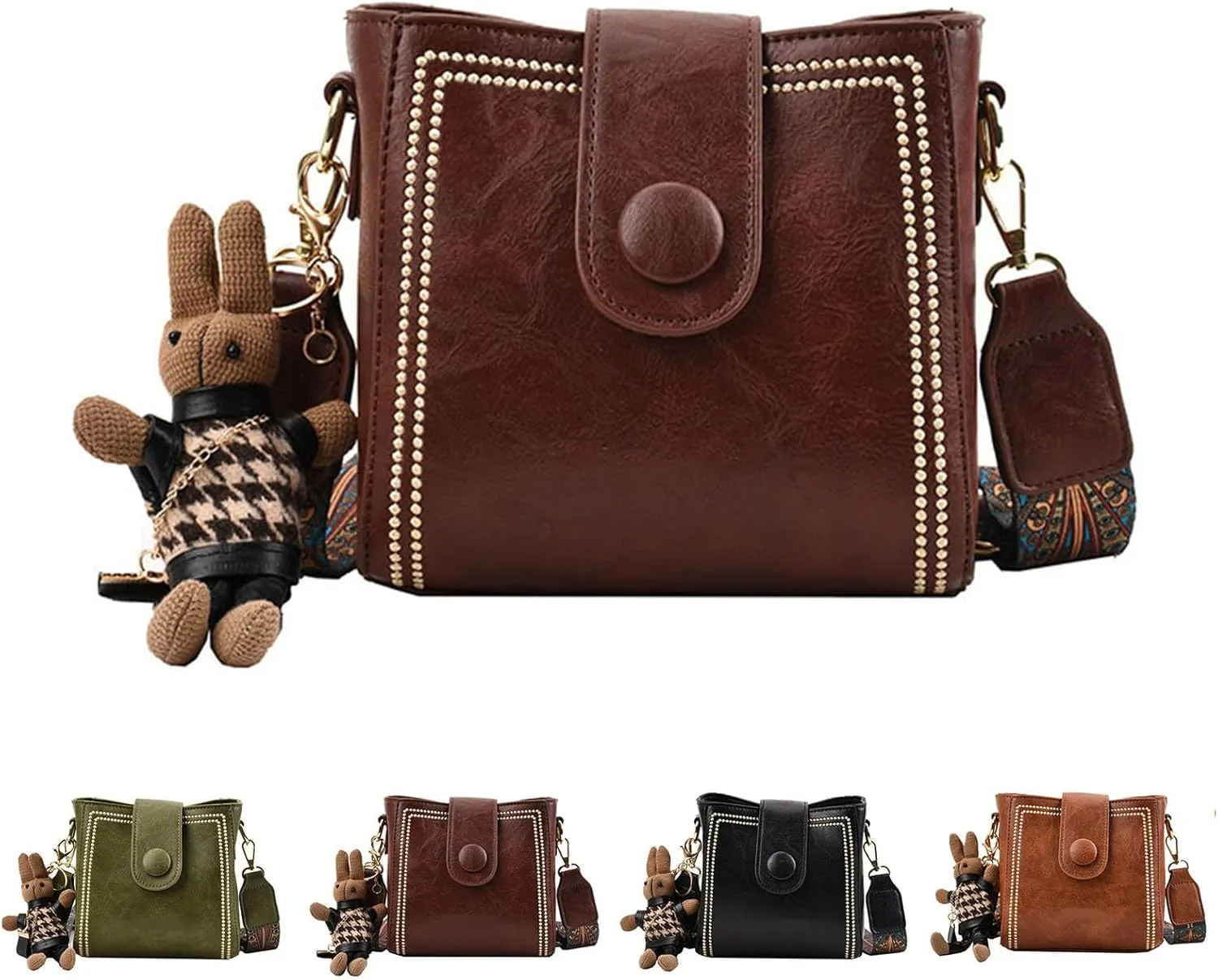 Bootara Bucket Bag, Vintage Fashion Bag, Vintage Retro Small Water Bucket Bags for Women, with Cute Doll Pendants