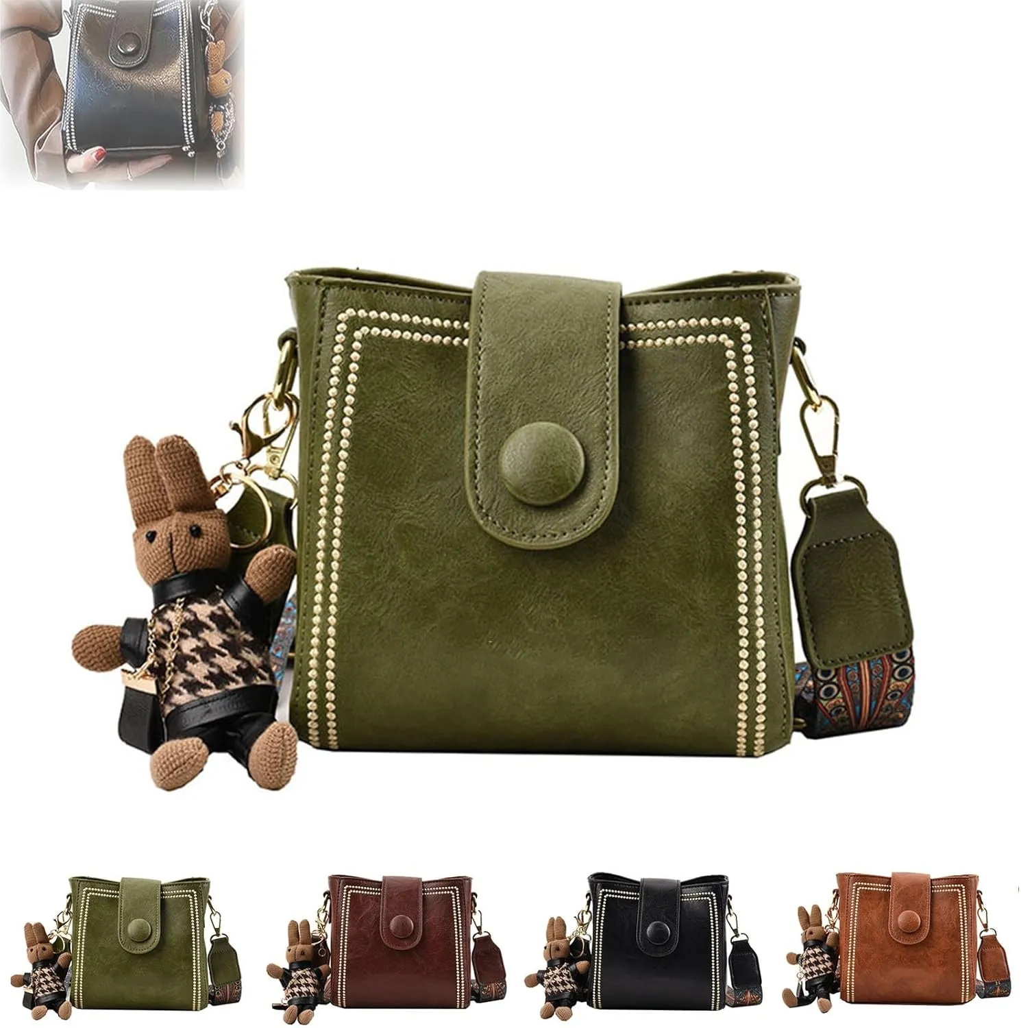 Bootara Bucket Bag, Vintage Fashion Bag, Vintage Retro Small Water Bucket Bags for Women, with Cute Doll Pendants