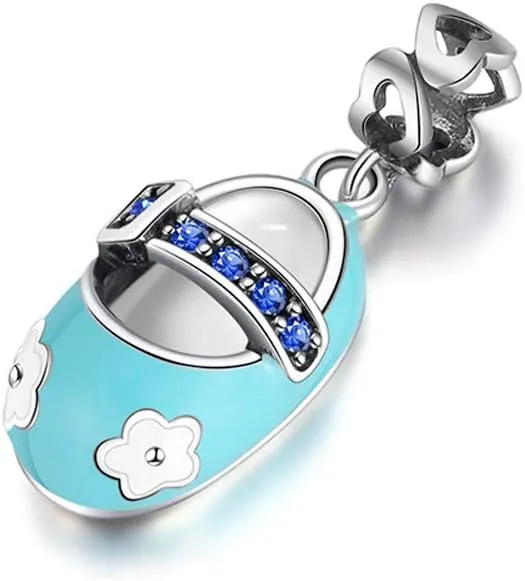 Bootie Baby Shoe Charm for Bracelet or Pendant Necklace for Women by Ginger Lyne Mom European Style Bead Cubic Zirconia Pink White Enamel Sterling Silver Shower Gifts for Her