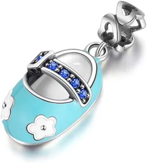 Bootie Baby Shoe Charm for Bracelet or Pendant Necklace for Women by Ginger Lyne Mom European Style Bead Cubic Zirconia Pink White Enamel Sterling Silver Shower Gifts for Her