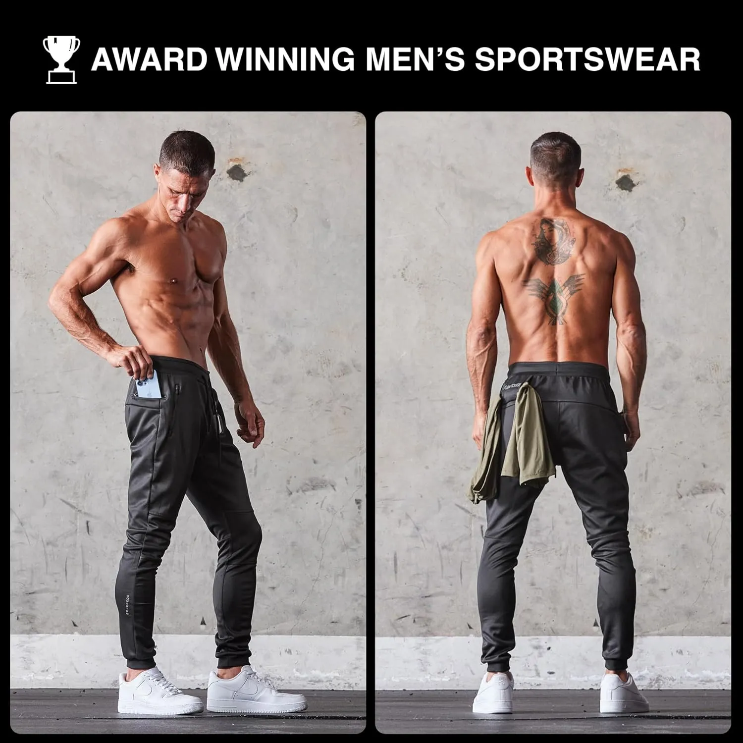 Born Tough Slim-Fit Mens Workout Joggers Pants, Tapered Bodybuilding Gym Joggers, Athletic Running Sweatpants Zipper Pockets