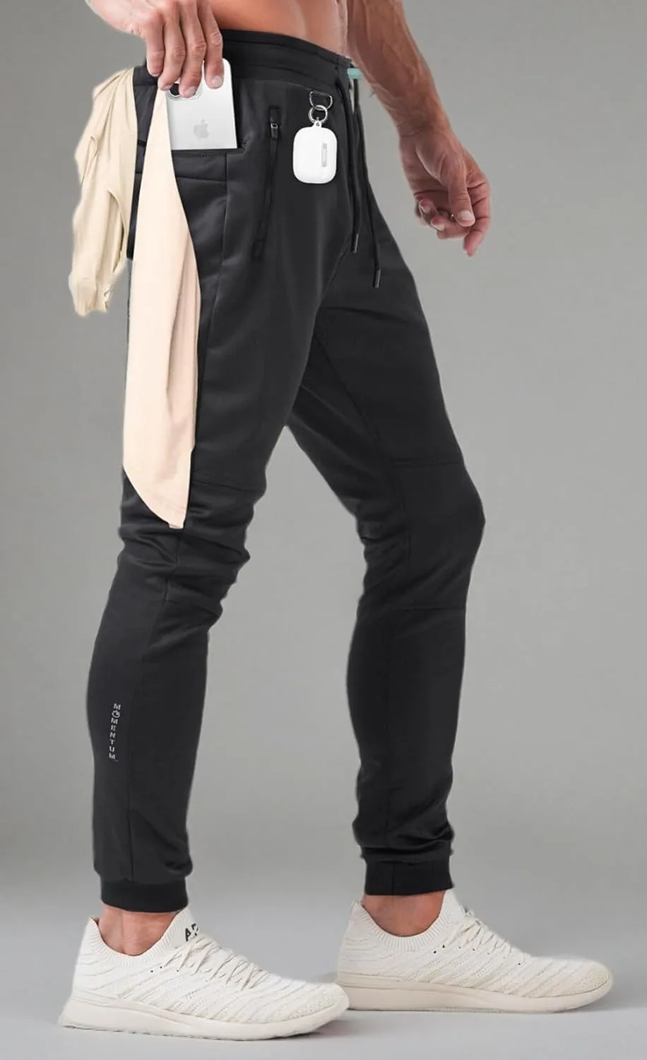 Born Tough Slim-Fit Mens Workout Joggers Pants, Tapered Bodybuilding Gym Joggers, Athletic Running Sweatpants Zipper Pockets