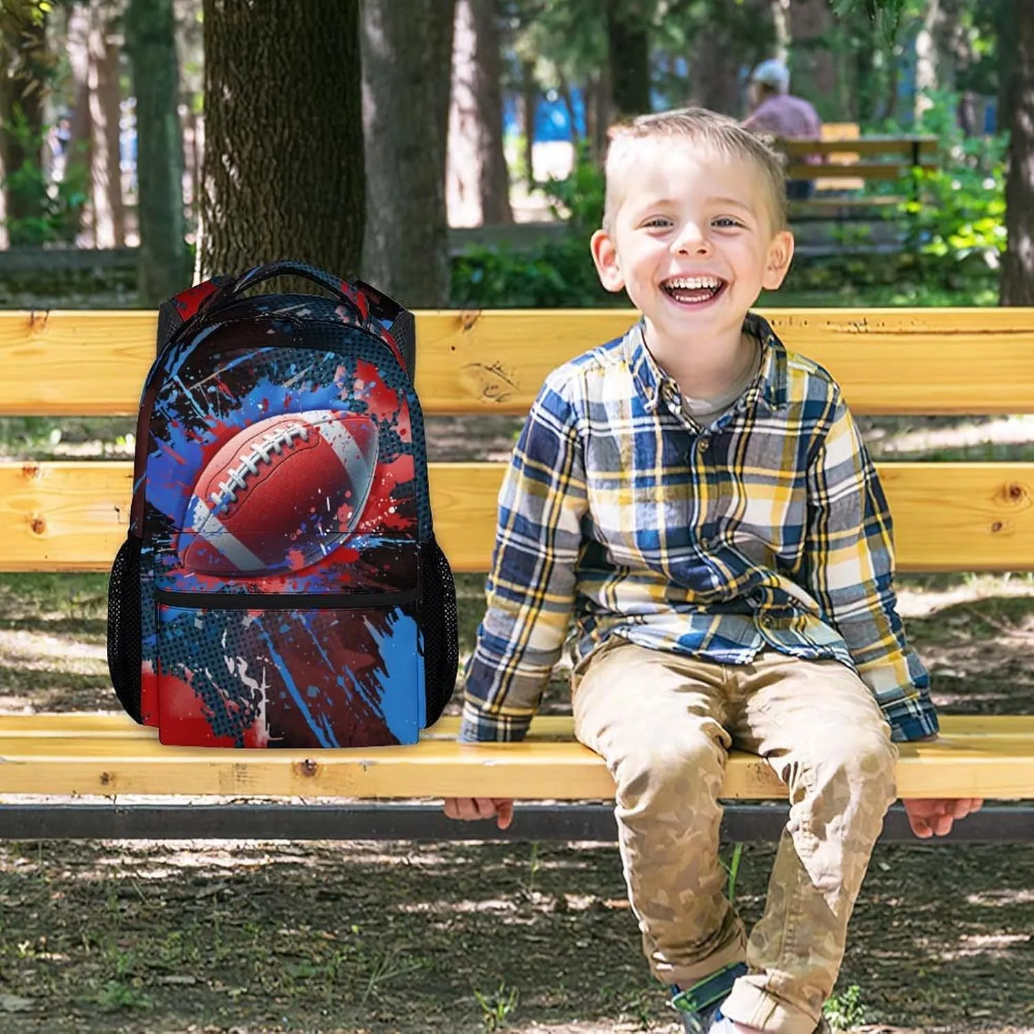Boy Backpack - Football Backpacks for Boys - 17 Inch Kids Bookbag for Elementary Middle School - Sports Theme School Bags for Ages 6-12