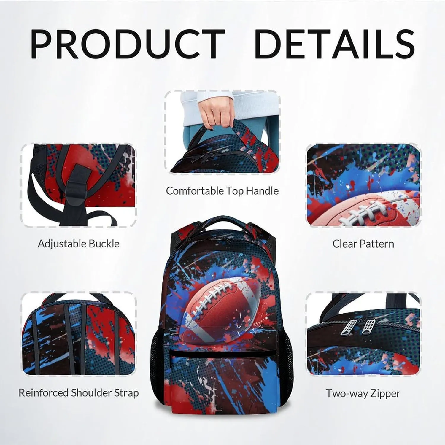 Boy Backpack - Football Backpacks for Boys - 17 Inch Kids Bookbag for Elementary Middle School - Sports Theme School Bags for Ages 6-12